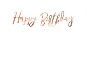 Banner Happy Birthday, roségold, 16,5x62cm