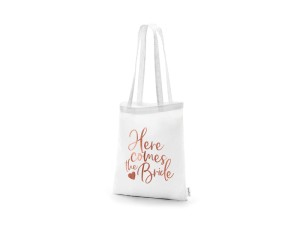 Baumwolltasche - Here comes the bride, weiß, 39x42cm