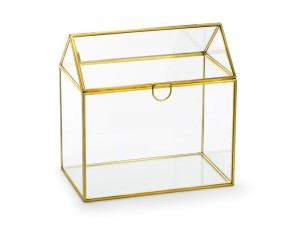 Briefumschlagsbox aus Glas, gold, 13x21x21cm