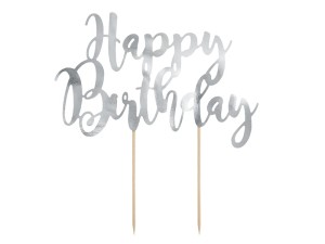 Caketopper Happy Birthday, silber, 22,5cm