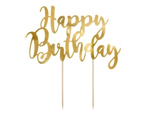 Caketopper Happy Birthday, gold, 22,5cm