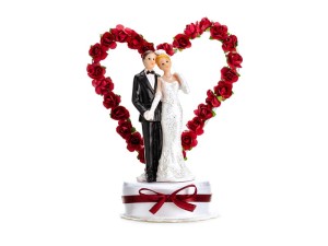 Figur Hochzeitspaar, weiß und bordeauxrot, 16cm