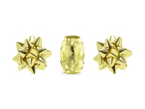 Satz Bänder und Rosetten, gold, Mix (1 VPE / 3 Stk.)
