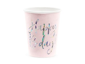 Becher Happy B'day!, hell-puderrosa, 220ml (1 VPE / 6 Stk.)