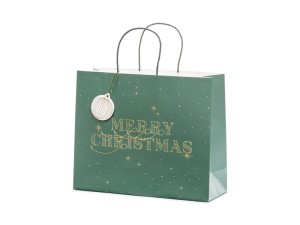Geschenktüte Merry Christmas, flaschengrün, 32,5x26,5x11,5cm