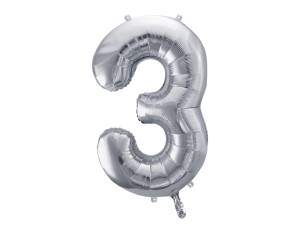 Folienballon Ziffer ''3'', 86cm, silber