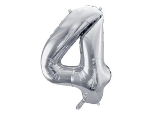 Folienballon Ziffer ''4'', 86cm, silber