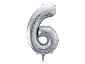 Folienballon Ziffer ''6'', 86cm, silber