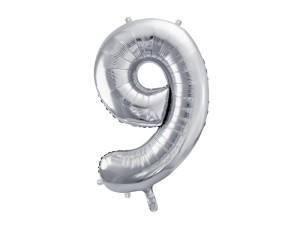 Folienballon Ziffer ''9'', 86cm, silber