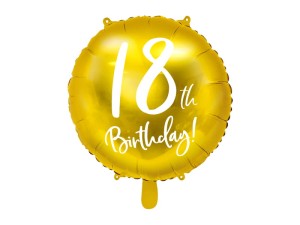 Folien-Luftballon 18th Birthday, in Goldfarbe, 45cm