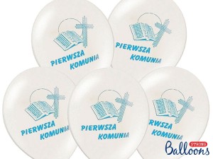 Balony 27cm I Komunia Święta, Pastel White (1 op. / 50 szt.)