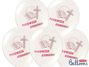 Balony 27cm I Komunia Święta, Pastel White (1 op. / 50 szt.)