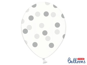 6 Motivballons Clear - Ø 30cm - Dots - Silber