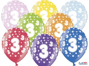 Ballons 30cm, 3rd Birthday, Metallic Mix (1 VPE / 6 Stk.)