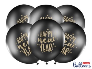 Ballons 30cm, Happy New Year, Pastel Black (1 VPE / 50 Stk.)