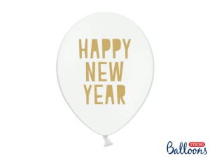 Ballons 30 cm, Happy New Year, Pastel Pure White (1 VPE / 50 Stk.)