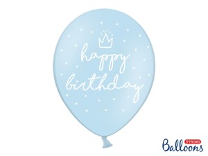 Ballons 30cm, happy birthday, P. Baby Blau (1 VPE / 6 Stk.)