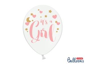 Ballons 30cm, It's a Girl, Pastel Pure White (1 VPE / 6 Stk.)