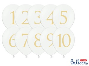 Ballons 30cm, Ziffern, Mix, Pastel Pure White (1 VPE / 10 Stk.)