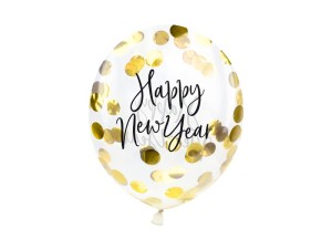 Luftballons mit Konfetti - Happy New Year, 27cm, gold (1 VPE / 3 Stk.)