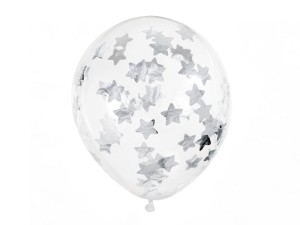 Konfetti-Ballons - Sterne, 30cm, silber (1 VPE / 6 Stk.)