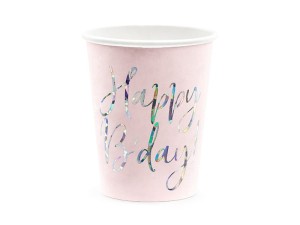 Becher Happy B'day!, hell-puderrosa, 220ml (1 VPE / 6 Stk.)