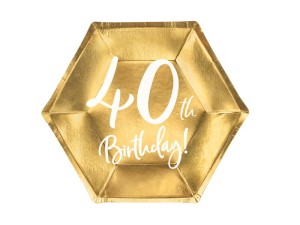 Teller 40th Birthday, gold, 20cm (1 VPE / 6 Stk.)
