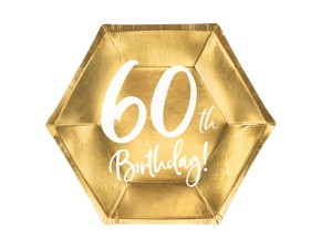 Teller 60th Birthday, gold, 20cm (1 VPE / 6 Stk.)