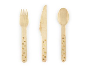 Holzbesteck Sterne, Gold, 16cm (1 VPE / 18 Stk.)