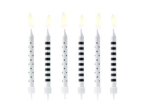 Geburtstagskerzen Punkte und Streifen, Mix, 6,5cm (1 VPE / 6 Stk.)