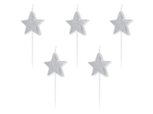 Geburtstagskerzen Sterne, silber, 3,5cm (1 VPE / 5 Stk.)