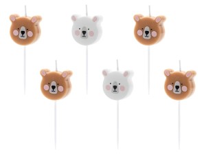 Geburtstagskerzen Teddybär, Mix, 3cm (1 VPE / 6 Stk.)