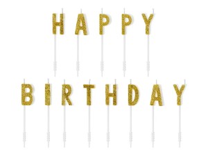Geburtstagskerzen Happy Birthday, gold, 2,5cm (1 VPE / 13 Stk.)