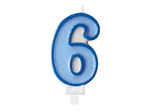 Geburtstagskerze Ziffer 6, blau, 7cm