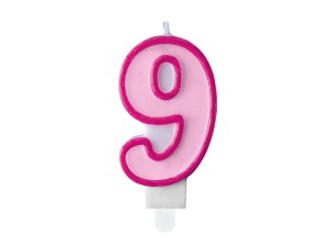 Geburtstagskerze Ziffer 9, rosa, 7cm