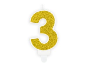 Geburtstagskerze Ziffer ''3'', gold, 7 cm