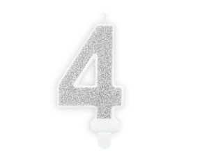 Geburtstagskerze Ziffer ''4'', silber, 7cm