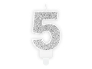 Geburtstagskerze Ziffer ''5'', silber, 7cm