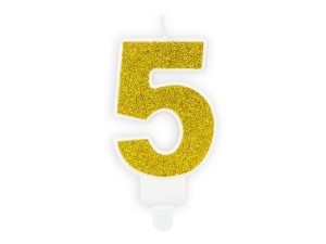 Geburtstagskerze Ziffer ''5'', gold, 7cm