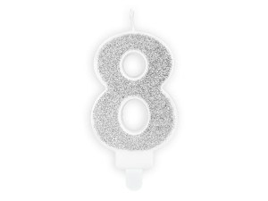 Geburtstagskerze Ziffer ''8'', silber, 7cm