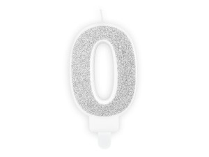 Geburtstagskerze Ziffer ''0'', silber, 7cm