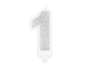 Geburtstagskerze Ziffer ''1'', silber, 7 cm