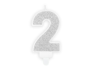 Geburtstagskerze Ziffer ''2'', silber, 7cm