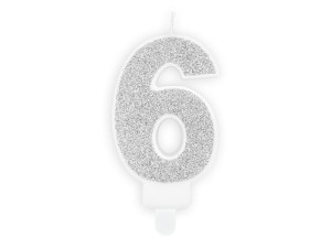 Geburtstagskerze Ziffer ''6'', silber, 7cm