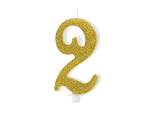 Geburtstagskerze Ziffer 2, gold, 10cm
