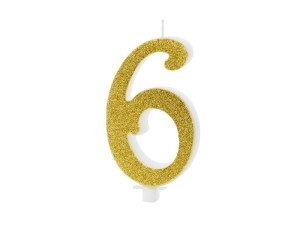 Geburtstagskerze Ziffer 6, gold, 10cm