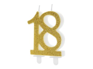 Geburtstagskerze Zahl ''18'', gold, 7,5cm