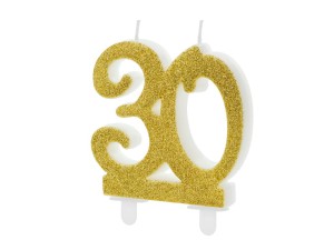Geburtstagskerze Zahl 30, gold, 7,5cm