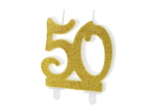 Geburtstagskerze Zahl 50, gold 7,5cm