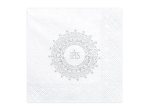 Servietten Kommunion IHS, 33x33cm, silber (1 VPE / 20 Stk.)